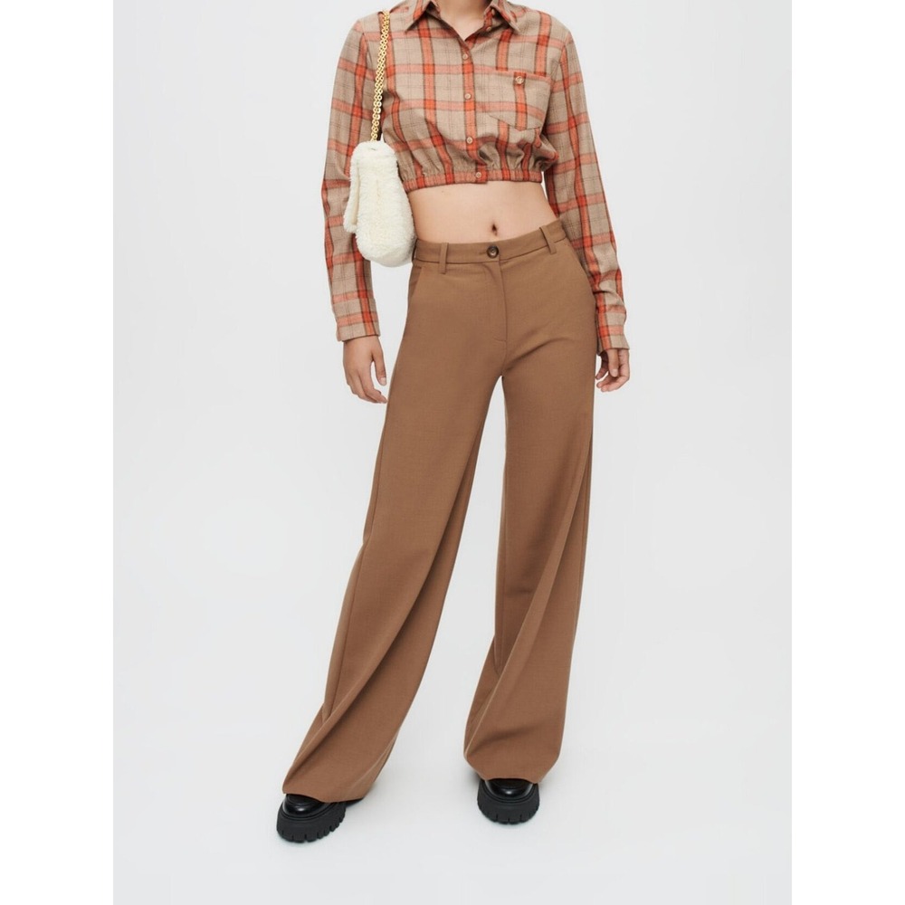 Maje Camel and Orange Plaid Crop Shirt MFPCM00357 Button Down Size 1 Small - Picture 8 of 11